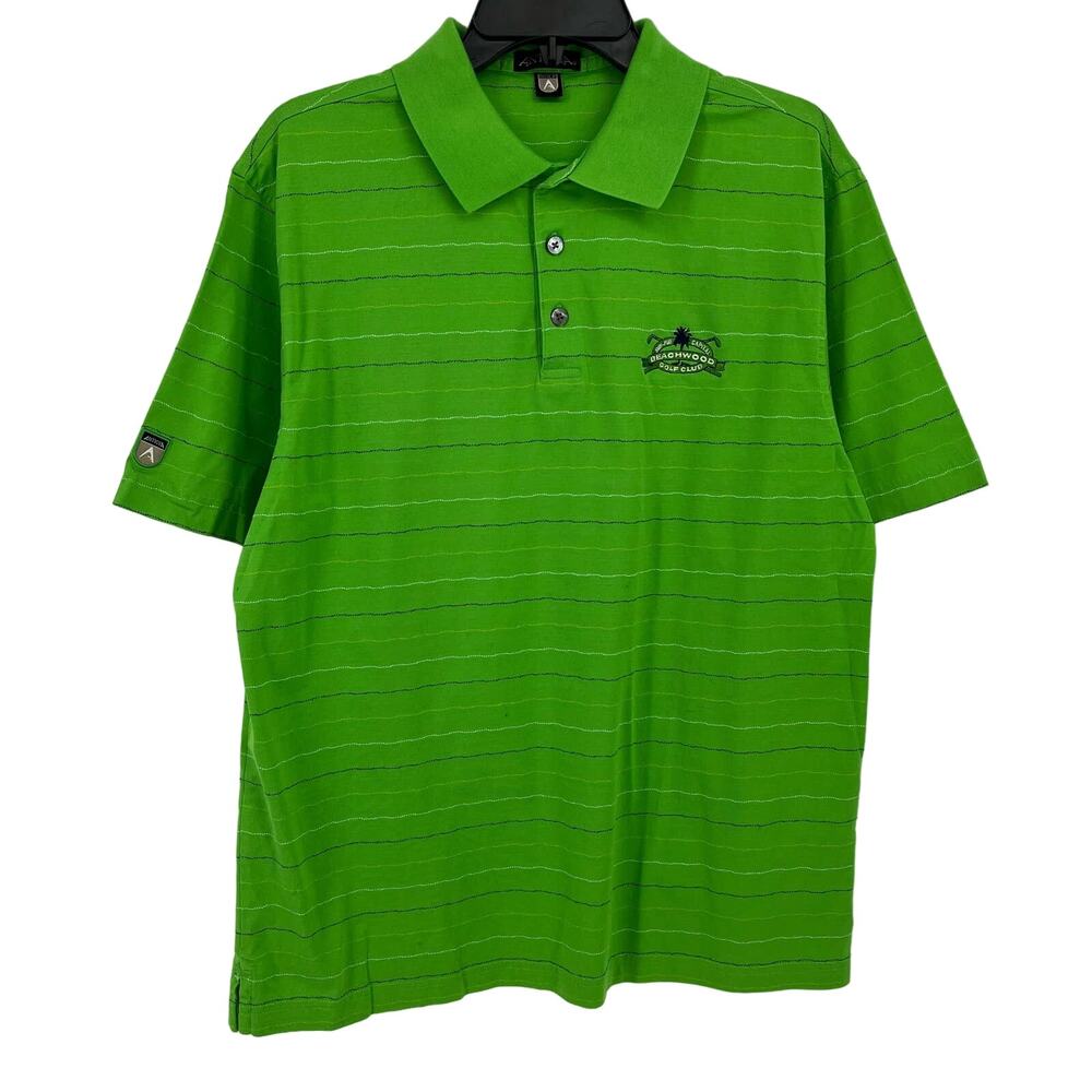 Antigua Beachwood Golf Club Green Stripe Polo Shirt Mens Size Medium